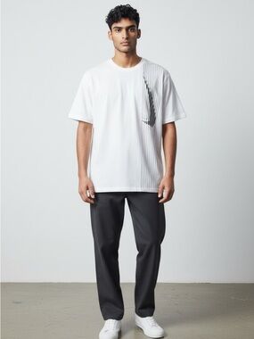 Nike White Graphic Tee with Subtle Black Stripe Detail
